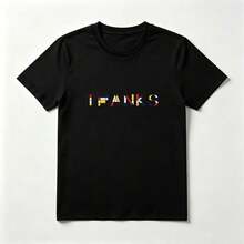 Diseño Geométrico Multicolor Playera de Algodón Negro con Letras Minimalistas - Negro - Ver 1