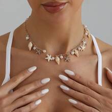 1pc Women's Vacation Ocean Style Shell Pearl Tassel Necklace - Gold - View 7