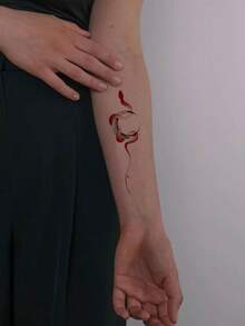1 Tattoo Sticker With A Red And Black Ink Circular Spirit Snake Vertical Simple Chinese-Style Tattoo Design, Temporary Tattoo Sticker, Washable PVC, Disposable, Waterproof, Sweatproof, For Palms, Arms, Waist, Abdomen, Back, Legs, Non-Reflective, Simulated Tattoo Design, Suitable For Travel, Music Festivals, Gaming, Graduation Gifts, And Daily Use, Lasting 3-5 Days - Multicolor - View 5