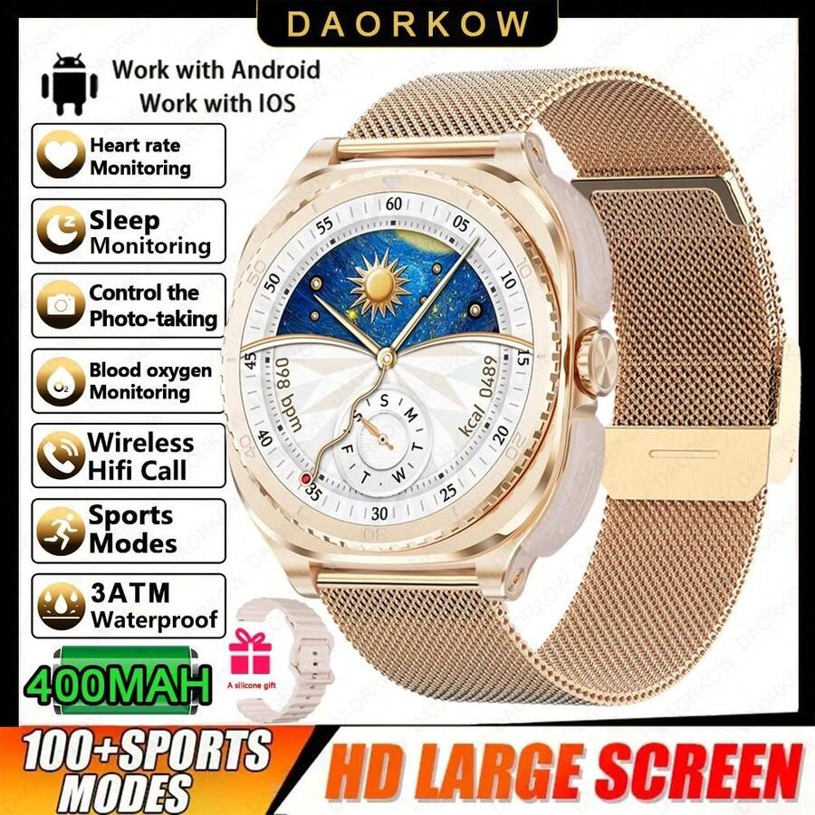 Reloj Inteligente Bluetooth, Auriculares Tws, Auriculares Duales, Monitor De Salud De Llamadas, Auriculares Para Música Deportiv - Cinturón malla oro rosa - Ver 1