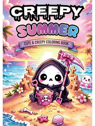 Creepy Summer: A Cute And Creepy Coloring Book For Adults And Teens: 50 Unique Kawaii Horror Designs With Beach Ghosts, Spooky Tropical Scenes, And Adorably Haunted Summer Vibes