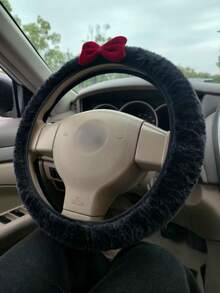 1 pieza Hermosa cubierta de volante de coche con lazo rosa sin anillo interior, de felpa, disponible en múltiples colores, se ajusta a vehículos de 14.5-15 pulgadas, accesorios de interior de coche, cubierta de volante de felpa, adecuada para todas las estaciones, disponible en múltiples estilos, decoración de coche, accesorios de coche - Arco - Ver 11