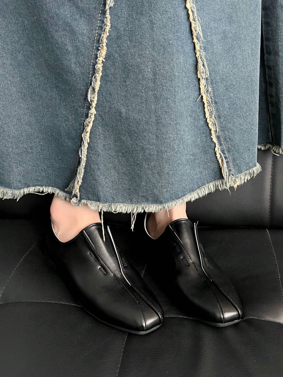 1双女士芭蕾舞鞋、休闲鞋、妈妈鞋,简约设计,方头,套脚式,轻便舒适,适合日常穿着,室内外皆可,流行女鞋 - 黑色 - 查看 1