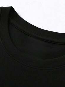 Men's Casual Short-Sleeved Summer T-Shirt With A Round Neck And Fashionable Print, Machine Washable, Comfortable Outdoor Casual Wear, Machine Washable Shirt - 黑色 - 查看 4