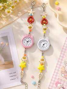 Bộ 2 chiếc đồng hồ kẹp Kawaii cho tuổi teen, thích hợp cho năm học mới/kỳ nghỉ hè/lễ hội, không kèm hộp. - trắng - Xem 1