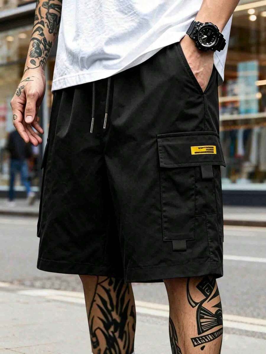 男士新款工装短裤，大口袋设计，休闲户外及工作服运动款 - 黑色 - 查看 1