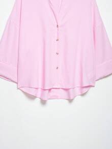 Seelio Women's Fashion Turndown Collar Short Sleeve Blouse, European And American Style, Spring/Summer Pink - Pink - View 7