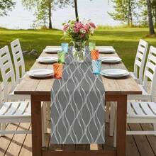 1pc Modern Art Gray Geometric Table Runner, Long Wave Line Geometric Abstract Pattern Coffee Table Dresser Kitchen Dining Table Decor, Suitable For Indoor Outdoor Home Party Holiday - Multicolor - View 9