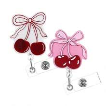 1pc Cherry Pattern Acrylic Retractable ID Badge Holder With Clip, Suitable For Nurses, Psychiatrists, Psychotherapists, Medical Staff, Suitable For Back To School Season - Multicolor - View 1