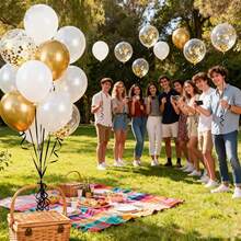 30pcs 10/12 Inch (Approx. 25.4cm) White Gold Latex Balloon Set - Pearl White, White, Metallic Gold Foil Confetti Party Balloons With Ribbon, Suitable For Wedding Party, Anniversary, Baby Shower Decoration. - Set - View 7