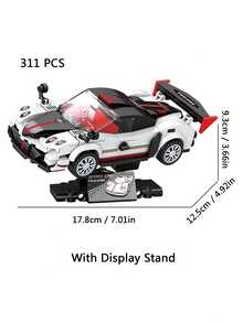 310+片賽車積木玩具套裝附展示架，DIY賽車模型組裝套件，兼容主流品牌積木，適合辦公室與居家裝飾，紓壓拼圖玩具，成人生日聖誕禮物 - 彩色 - 查看 12