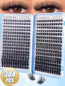 384片睫毛套装，12-18mm混合密度睫毛工具套装，全新12-18mm猫眼D卷蓬松假睫毛，DIY自然妆效睫毛嫁接套装，超柔软轻盈睫毛嫁接套装，睫毛胶水套装，适合日常使用、婚礼、约会、派对、音乐节、万圣节、簇状睫毛、单根睫毛、专业假睫毛妆容 - 彩色 - 查看 4