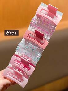 6pcs/Set Pinces à cheveux carrées élégantes et grandes pour femmes, douces & mignonnes, prise forte ne glisse pas, convient pour toutes les occasions, accessoires pour cheveux roses, accessoires de plage pour femmes pinces à cheveux de vacances - Multicolore - Voir 5