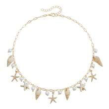 1pc Women's Vacation Ocean Style Shell Pearl Tassel Necklace - Gold - View 6