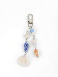 Summer Seashell Keychain Collection, Handmade Ocean Themed Phone Charm With Shell, Fish & Starfish Beads, Ideal Beachy Gift & Bag Decoration - Multicolor - View 7