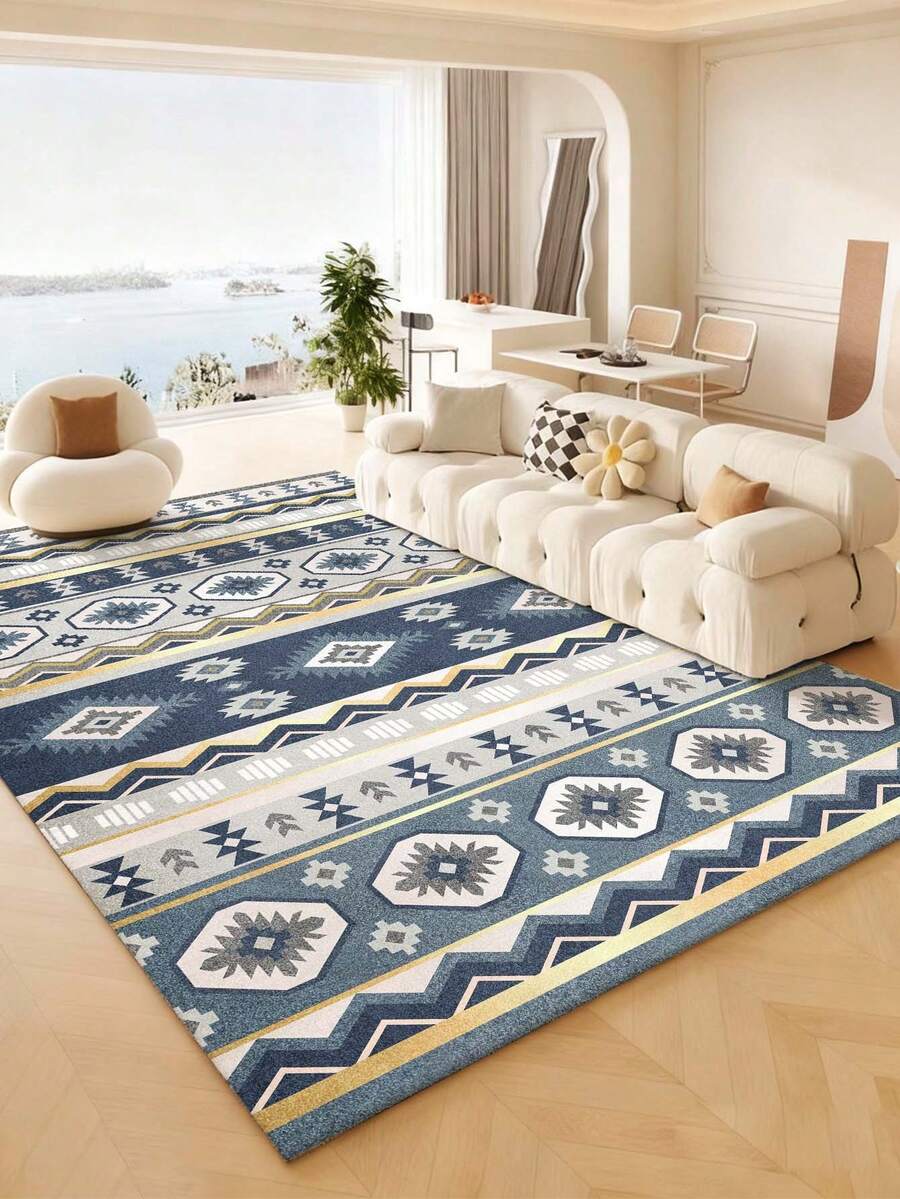 1 pieza Alfombra de gran tamaño estilo bohemio, nueva alfombra de interior lavable de falso lana, alfombra para sala de estar, alfombra para sofá, alfombra para dormitorio, alfombrilla antideslizante para mesita de noche, alfombra para piso de habitación, alfombra para comedor y cocina, almohadilla para silla de oficina, felpudo de entrada, manta de picnic al aire libre, esterilla para acampar - Multicolor-1 - Ver 1