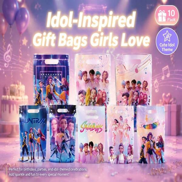 Virtuelles Idol K-Pop Girl Group Geschenkset - Süße Kawaii-Stil farbenfrohe SajaBoys Themen-Gastgeschenktüten, wiederverwendbare Süßigkeitentüten Geschenktüten, Premium Geburtstags-Party-Zubehör, Partydekorationen, Geschenkverpackungstüten, sammelbare K-Pop Fan-Merchandise, geeignet für Geburtstagsfeiern, Konzerte, Fan-Treffen, Themen-Events, Feiertagsfeiern, ideale Wahl für K-Pop-Fans, virtuelle Idol-Enthusiasten, Partyplaner, Teenager, Mädchen, Jungen, Geschenk- und Partyzubehör-Suchende