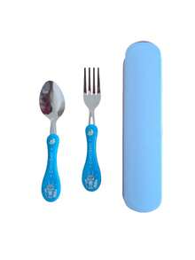 Children's Cutlery Set With Case, Fork And Spoon, 2 Pieces, Lunchbox, Daycare, Travel, School, Picnic, Outings, Bag - 1 件 Azul - 查看 1