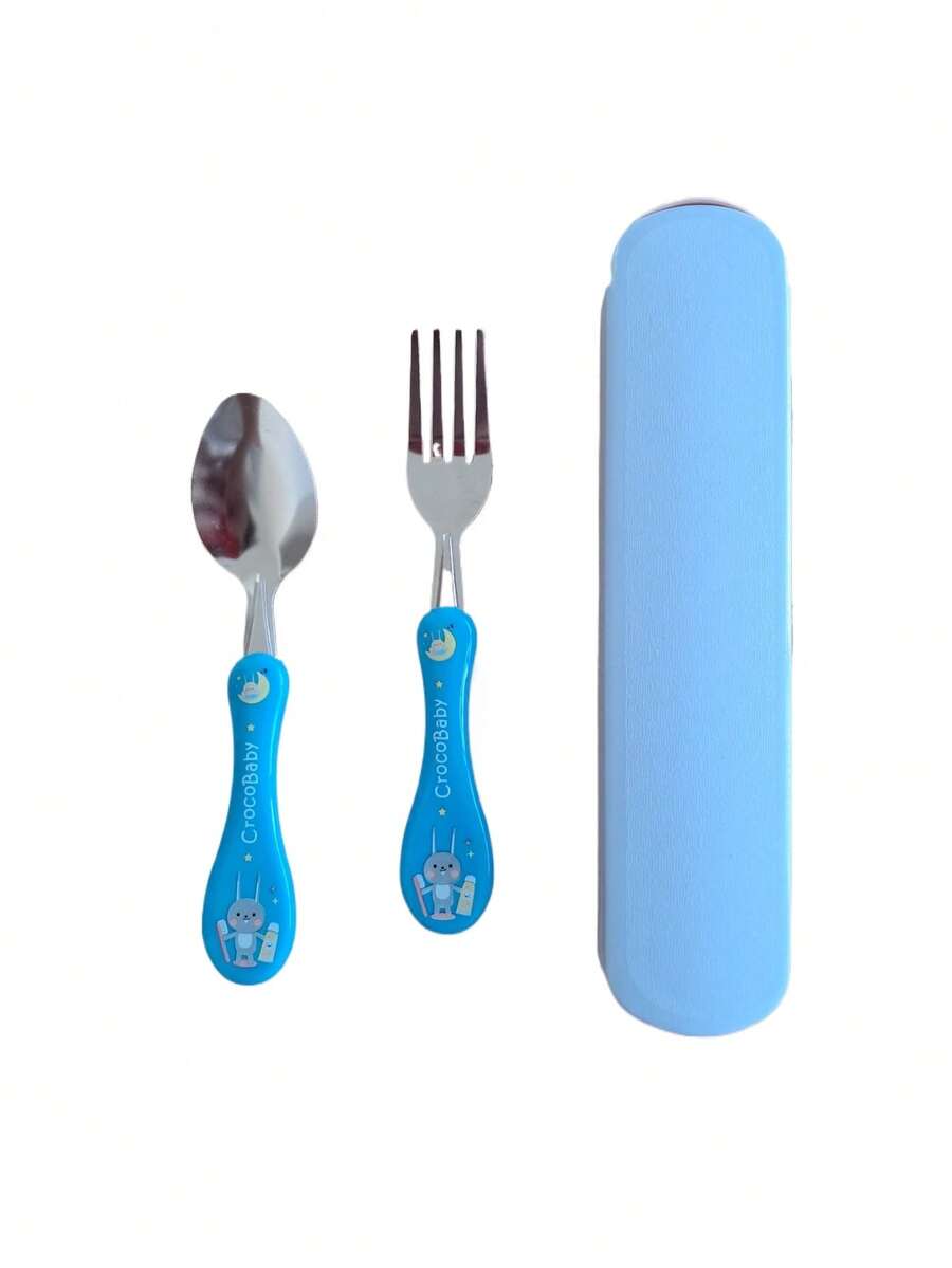 Children's Cutlery Set With Case, Fork And Spoon, 2 Pieces, Lunchbox, Daycare, Travel, School, Picnic, Outings, Bag - 1 件 Azul - 查看 1