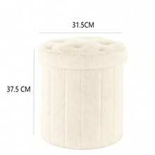 Plush Storage Ottoman Stool With Hidden Storage – Foldable Round Footstool Seat For Bedroom, Living Room & Entryway – Soft Teddy Fabric Storage Bench (2 Sizes) - White - View 10