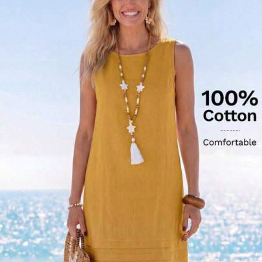 Nana's Women's Clothing Store Vestido casual de tirantes sólido para mujeres en verano - Amarillo - Ver 1