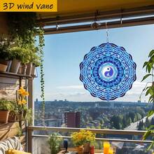 1 pieza Diseño floral complejo con patrón azul de Taiji 3D. 10in*10in con gancho giratorio, molino de viento creativo DIY de 360°, decoración colgante clásica de doble cara redonda para interiores/exteriores (sin incluir el colgante), estilo aleatorio - A - Ver 7