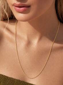 18K Gold Plated Stainless Steel 60cm Long Rope Chain Necklace, Waterproof Anti-Oxidation Twisted Chain Multi-Layer Elegant Mini Minimalist French Style Daily Fashion Accessory, Suitable For Bathing, Swimming, Beach Vacation, A Fashionable Gift - Yellow Gold - View 6