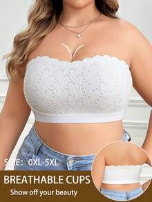 Plus Size Women's Lace Patchwork Side Button Camisole Bra, Wireless Comfortable Sports Bra With Breathable Back Design - White - View 2