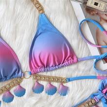 2026 New Sexy Strap Gradient Print Women's Two-Piece Swimsuit Luxurious Crystal Diamond Bikini Shell Swimwear - Gradient Purple - View 5