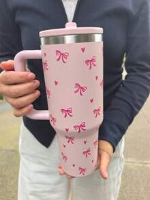 40oz 1200ml 蝴蝶結不鏽鋼保溫水壺，附吸管（內置）與手把。防漏馬克杯，適合運動、健身與旅行。金屬水壺，適用於居家、辦公室與戶外使用。寬口保溫瓶，長效冷熱保溫。 - 彩色 - 查看 7