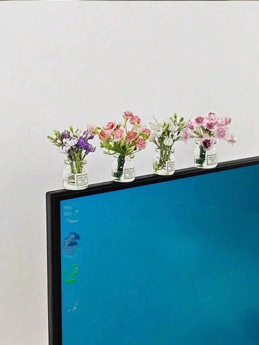 3件/套，或1件 [隨機款式] 可愛花瓶套組桌面裝飾，減壓公仔配件，迷你桌面裝飾，電腦螢幕、辦公空間返校房飾家居裝飾飾品家居微縮小物 - 花束 - 查看 1