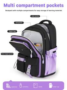 3 piezas Mochila con lazo desmontable para niñas, bolso de mano y estuche para lápices, regalo de vuelta a la escuela para uso diario en viajes, escuela y trabajo - conjunto de tres piezas - Ver 4