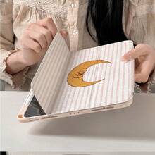 1pc Pink Striped Moon Pattern Tablet Protective Case With Pen Slot, Multi-Angle Magnetic Stand With Auto Sleep/Wake Function, Compatible With IPad Pro/Air, Pad 5/6/7, MatePad - Multicolor - View 3