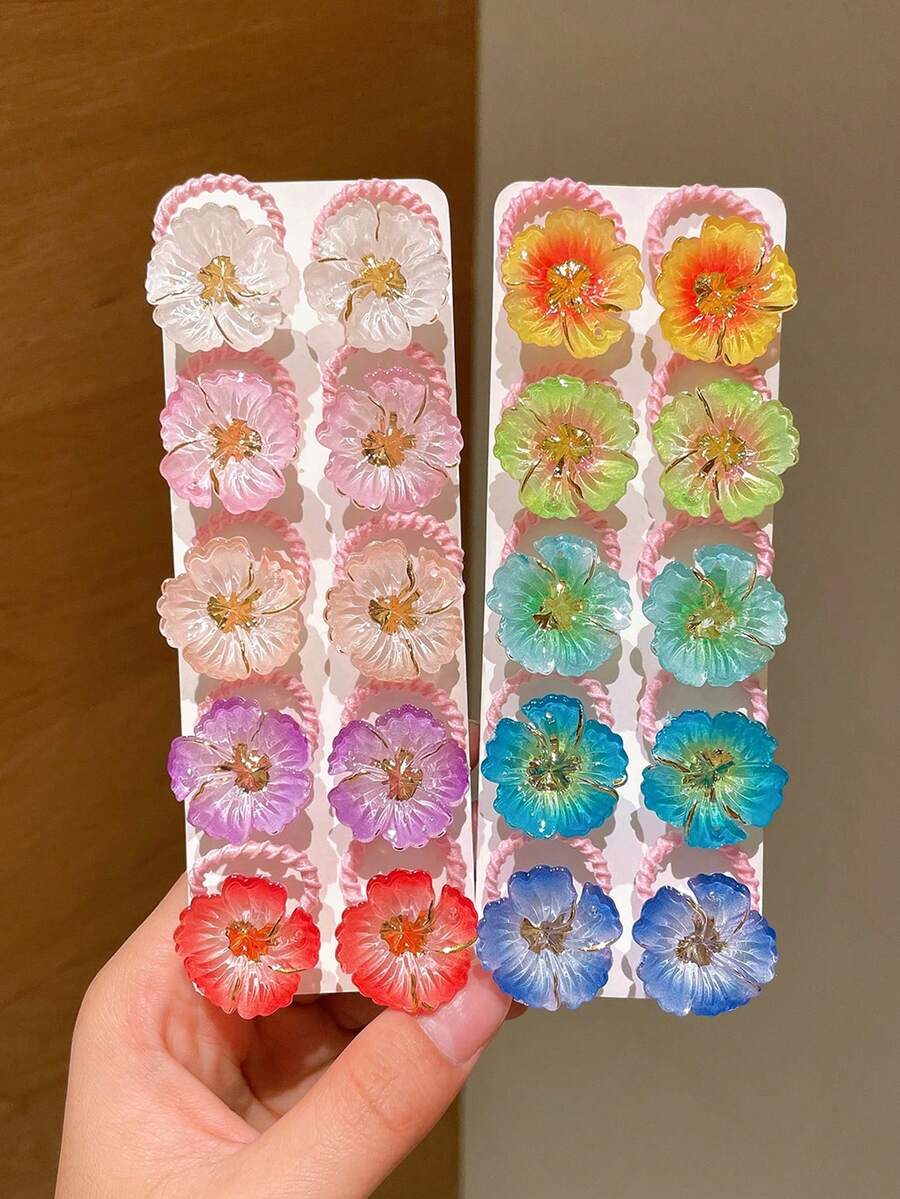 10入/組 甜美漸層3D雛菊花飾螺旋髮圈，可愛馬尾髮帶，日常穿搭、海邊度假、禮物、休閒、通勤、約會，展現青春氣息的彈性橡皮筋