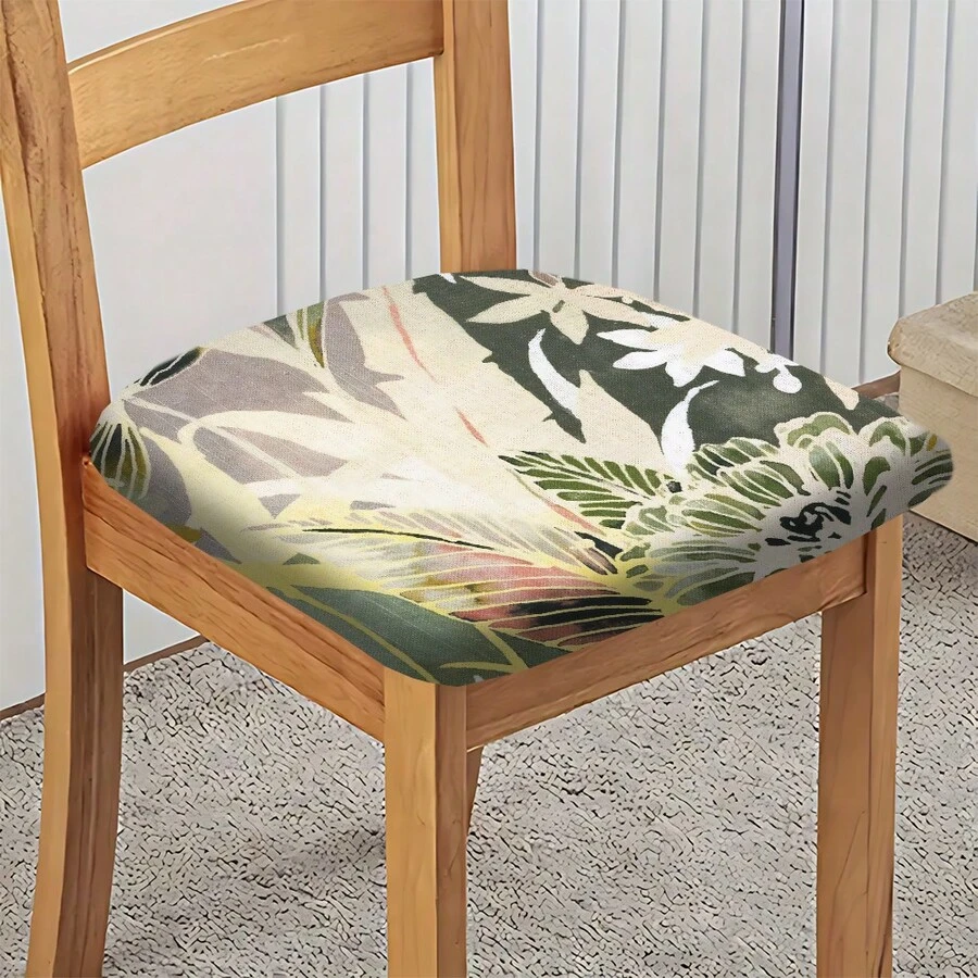 2/4/6pcs Tropical Plant Pattern Stretch Seat Cushion Covers, Chair Covers, Suitable For Home Decor, Living Room, Dining Room, Garden, Hotel, Party, Washable Polyester Material, Chair Seat Pad Protector - Multicolor - View 1
