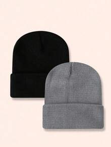 4pcs/Pack Solid Color Minimalist Knit Beanie, Unisex, Suitable For Casual Everyday Wear In Autumn/Winter - Multicolor - View 8