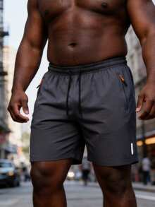 Plus Size Men's Ice Silk Casual Shorts, Outdoor Sports Running Fitness Reflective Stripe Knee Length Pants - Grey - View 7