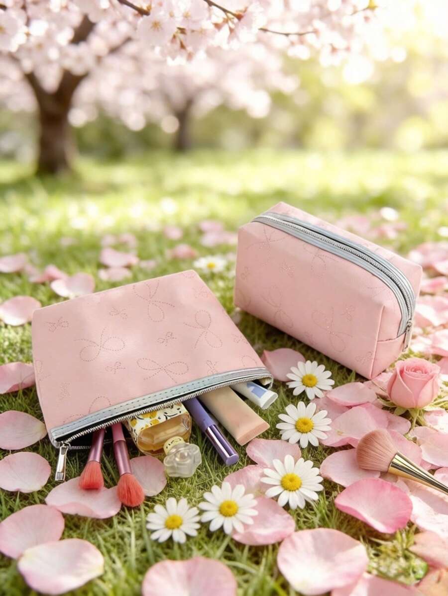 1/2pcs Travel Essentials! Large Capacity Portable Makeup Bag, Ins Style, Rhinestone Butterfly Print Cosmetic Organizer, Multi-Functional Toiletry Bag, Handheld