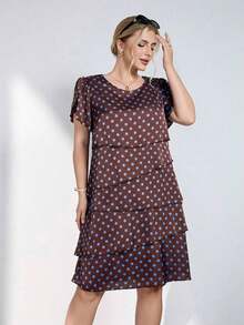 Reflora Vestido de moda con cuello redondo, mangas con volantes y estampado floral para mujer de talla - Multicolor 4 - Ver 4