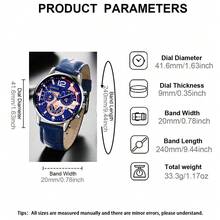 SOKI SOKI Men's Watch With Calendar Function, Fashionable Round Dial, Quartz Movement, PU Strap. Suitable For Men To Wear At Parties, Holidays And Birthdays, Or As An Ideal Gift For Brothers (Gift Box Not Included) - Blue - View 6