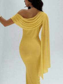 xheAloruh Vestido asimétrico de hombro de unicolor elegante para mujerxhe - Amarillo claro - Ver 8