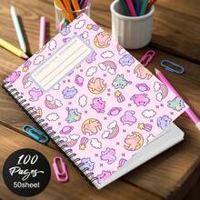 Interesting Spiral Composition Notebook/Journal - Cute Pink Cover With Rainbow, Stars, Planets And Cartoon Animals - Perfect For Diary, Daily To-Do List, Planner - Great Gift For Family, Friends, Coworkers, Notepad, Notebook And Diary - B - View 4