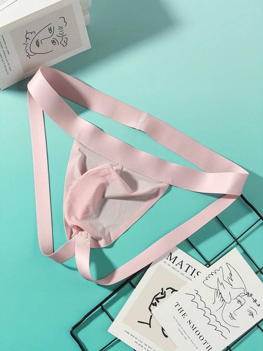 Local Delivery‌, Sexy Solid Color G-String, Sporty Low-Rise  Men'S Briefs Men'S Ultra-Thin Double Thong Underwear - Pink - View 1