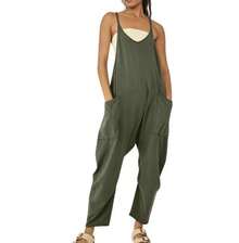 Plus Size Jumpsuit For Women With Pockets And Adjustable Straps - Light Grey - View 7