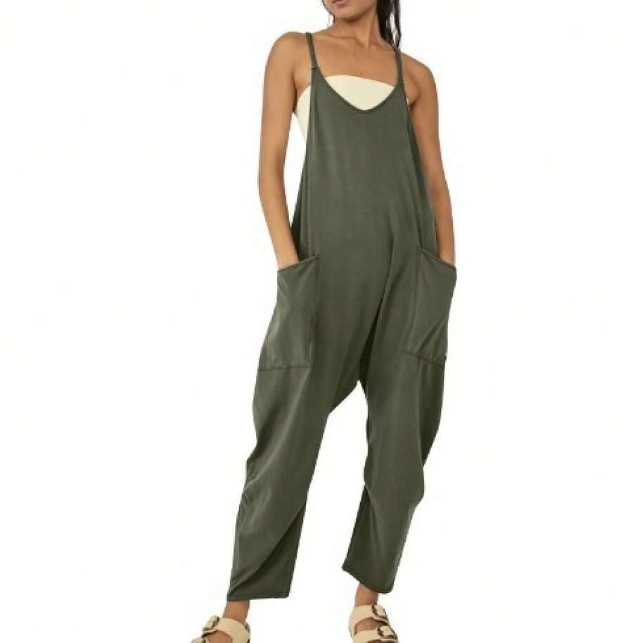 Mono de Tallas Grandes para Mujer con Bolsillos y Tirantes Ajustables - Verde militar - Ver 1