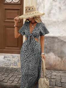 xheBrillora Vestido de vacaciones casual, elegante y romántico con estampado y calado para mujerxhe - Blanco y Negro - Ver 7