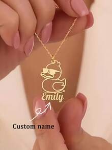 [Tùy chỉnh] 1 chiếc vòng cổ mặt dây chuyền hình vịt thời trang cá tính bằng thép không gỉ, quà tặng trang sức tùy chỉnh, quà tặng ngày lễ, quà sinh nhật, quà tặng Ngày của Mẹ. - Nhiều màu - Xem 1