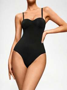 Body Shapora De Unicolor Para Mujer Diseño Sencillo Cómodo Uso Diario - Negro - Ver 4