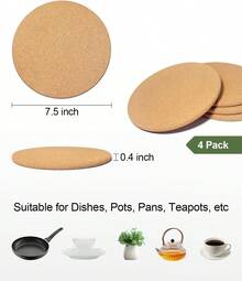 Cork Trivet Mats, 4 PCS Heat Resistant Cork Trivets For Hot Pots And Pans, Hot Dishes, Multipurpose Non-Slip Cork Hot Pads For Kitchen Countertops Table, High Density Thick Round Pot Coaster - ColorB - View 2