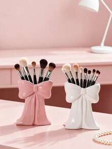 Soporte para brochas de maquillaje con lazo rosa – Organizador de escritorio elegante para brochas, cosméticos, bolígrafos y talla grande | Accesorio de tocador lindo para mujeres, niñas, dormitorio, baño | Almacenamiento decorativo para amantes de la belleza, idea de regalo, decoración de habitación estética - Multicolor - Ver 11